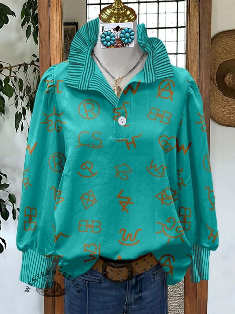 Women's Cattle Brands Print Casual Long Sleeve Comfortable Top