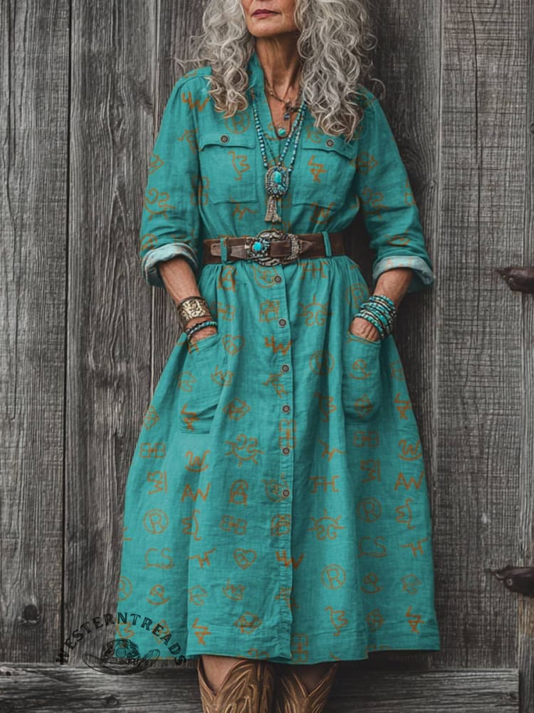 Women's Cattle Brands Print Dress