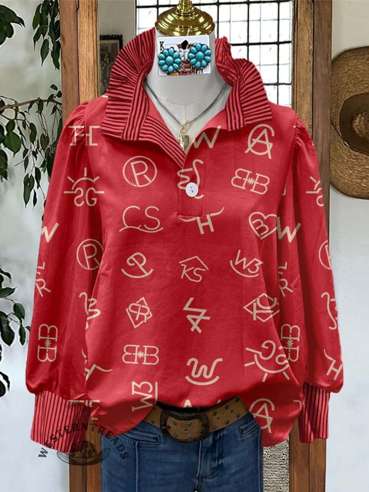 Women's Cattle Brands Print Casual Long Sleeve Comfortable Top