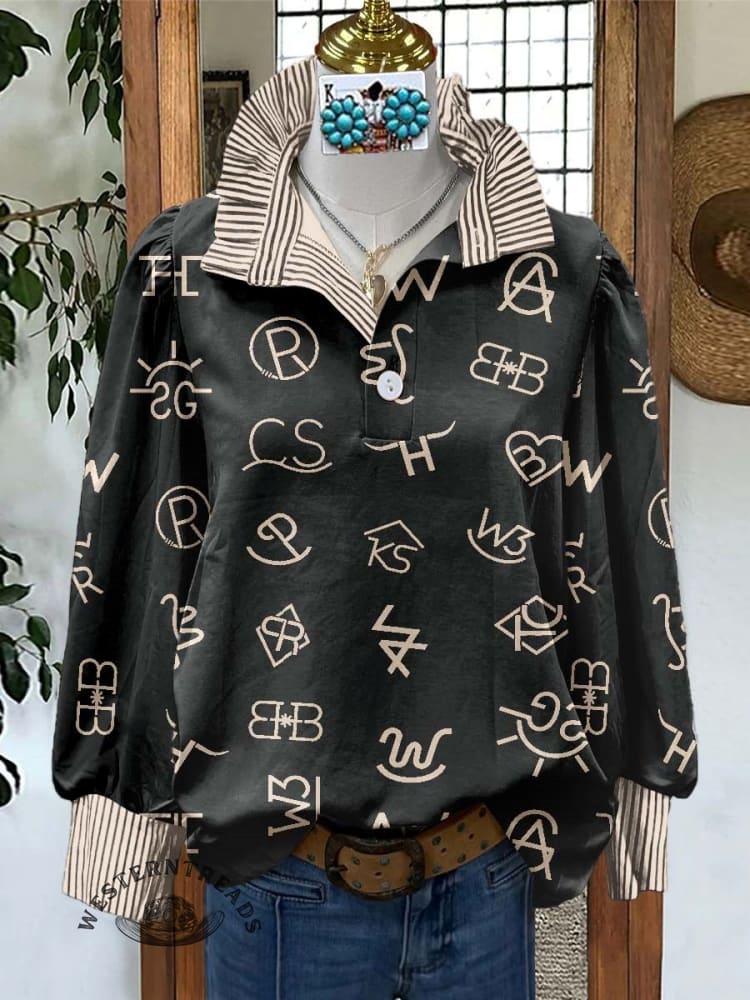 Women's Cattle Brands Print Casual Long Sleeve Comfortable Top