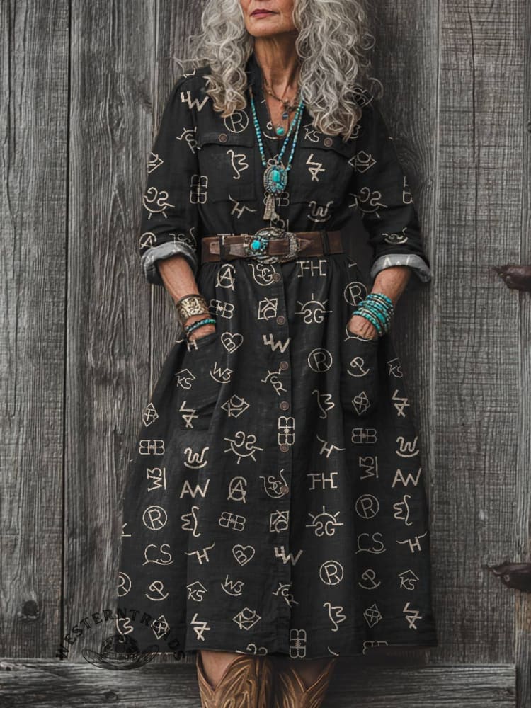 Women's Cattle Brands Print Dress
