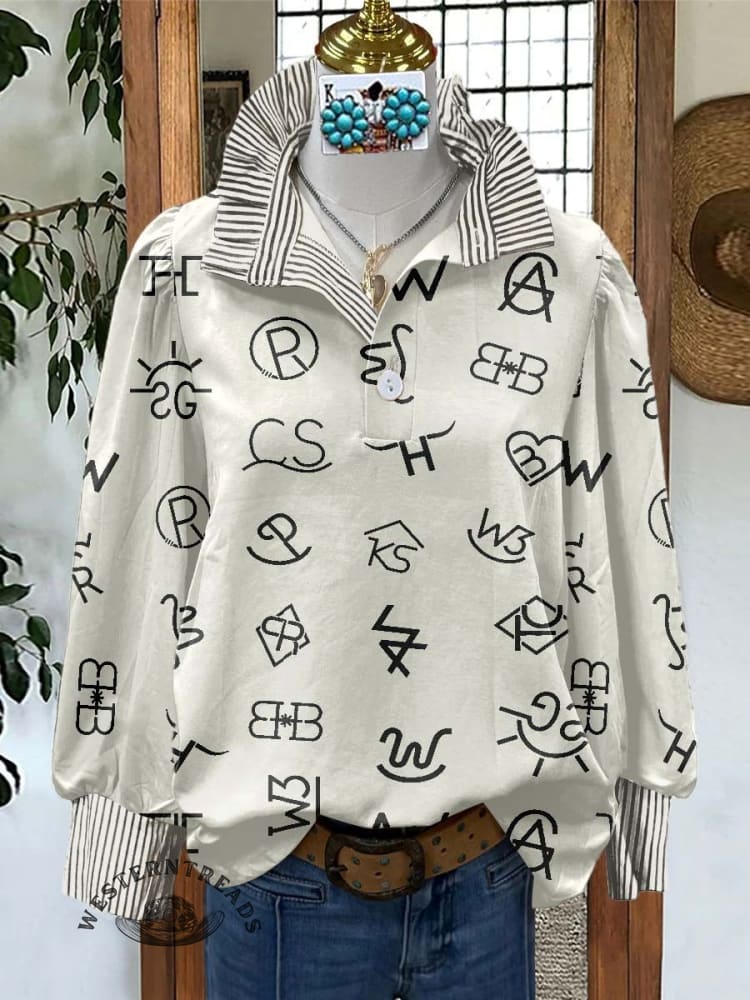 Women's Cattle Brands Print Casual Long Sleeve Comfortable Top