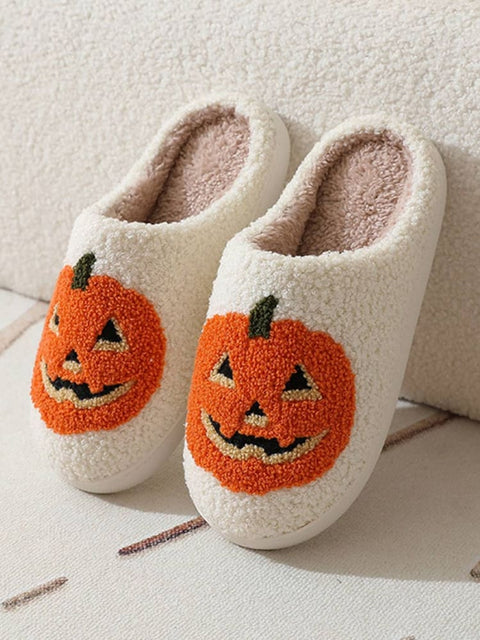 Halloween Pumpkins Print Cozy Plush Home Slippers – Warm and Comfy Indoor Footwear
