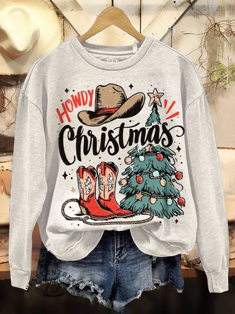 Christmas West Print Casual Cotton Sweatshirt