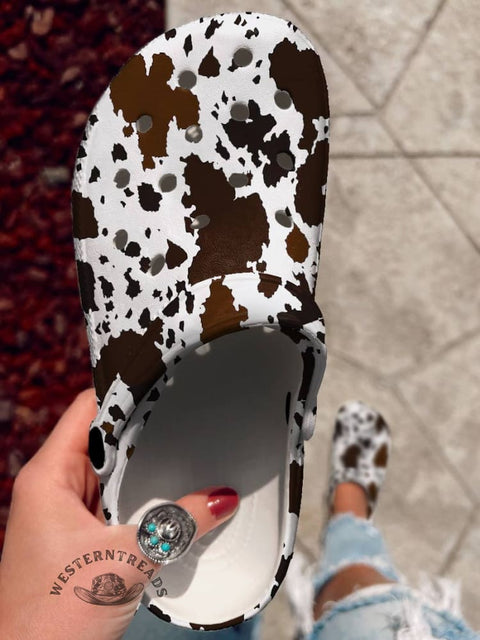 Cow Print Hole Slippers