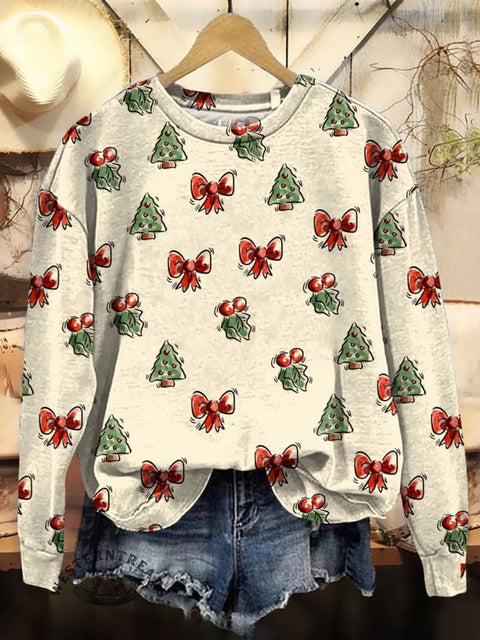 Christmas Art Print Casual Cotton Sweatshirt