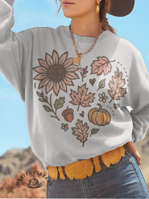 Fall Art Print Casual Cotton Sweatshirt