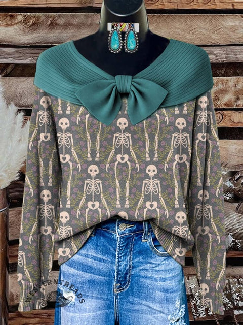 Skeleton Print Buttoned Cardigan Sweater