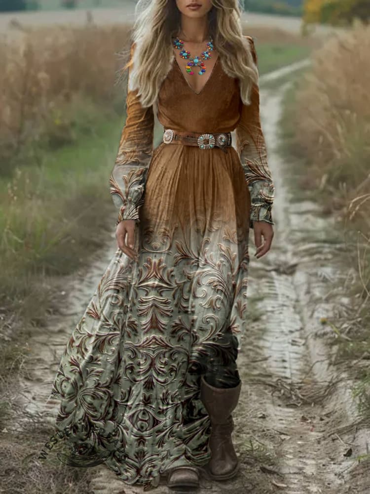 Women's Classic West Print Pocket Cotton Dress