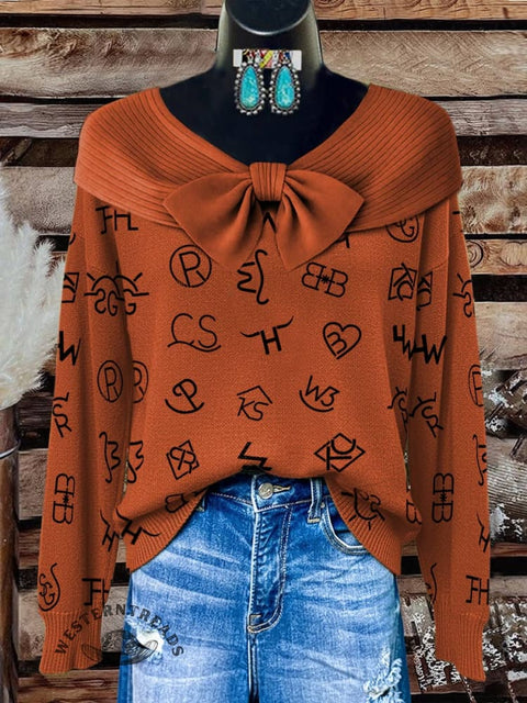 Cattle Brands Print Buttoned Cardigan Sweater