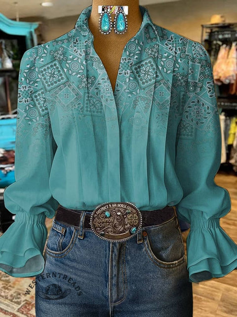 Women's Paisley Print Casual Cotton And Linen Shirt