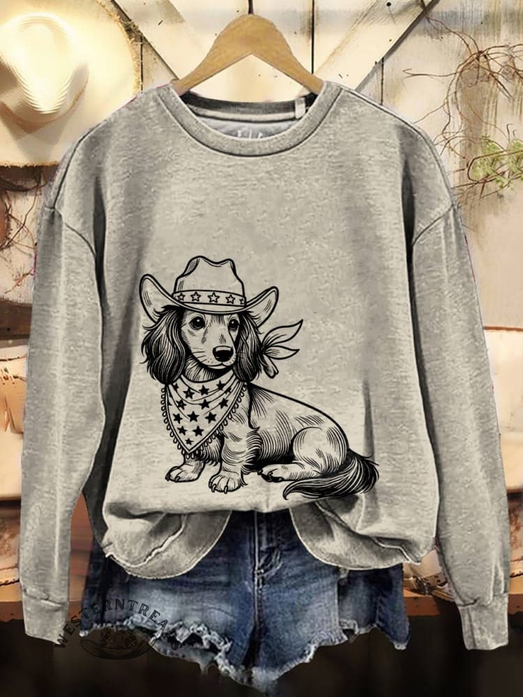 Western Cowboy Dog Print Cotton Sweatshirt