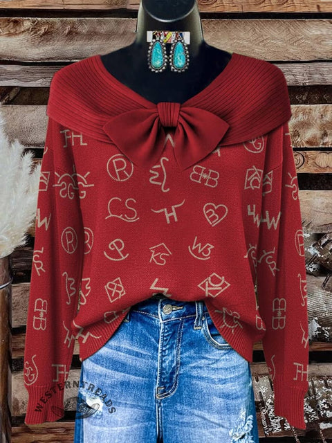 Cattle Brands Print Buttoned Cardigan Sweater
