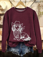 Western Cowboy Dog Print Cotton Sweatshirt