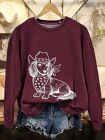 Women's Western Cowboy Dog Print V-neck Casual T-Shirt