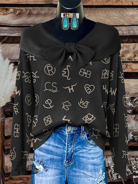 Cattle Brands Print Buttoned Cardigan Sweater