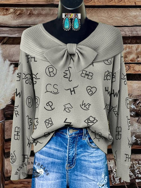 Cattle Brands Print Buttoned Cardigan Sweater