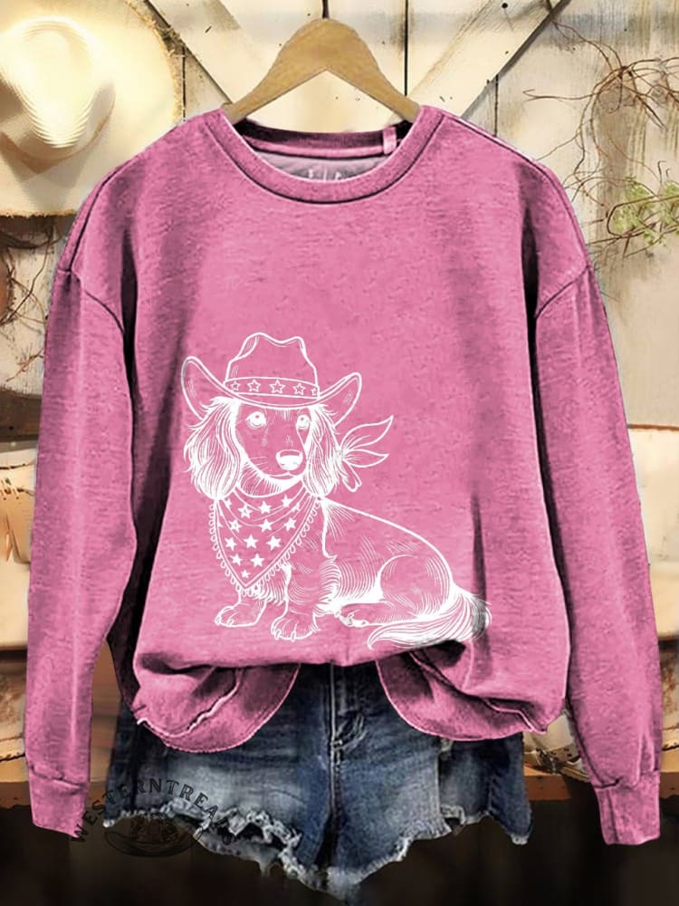 Western Cowboy Dog Print Cotton Sweatshirt