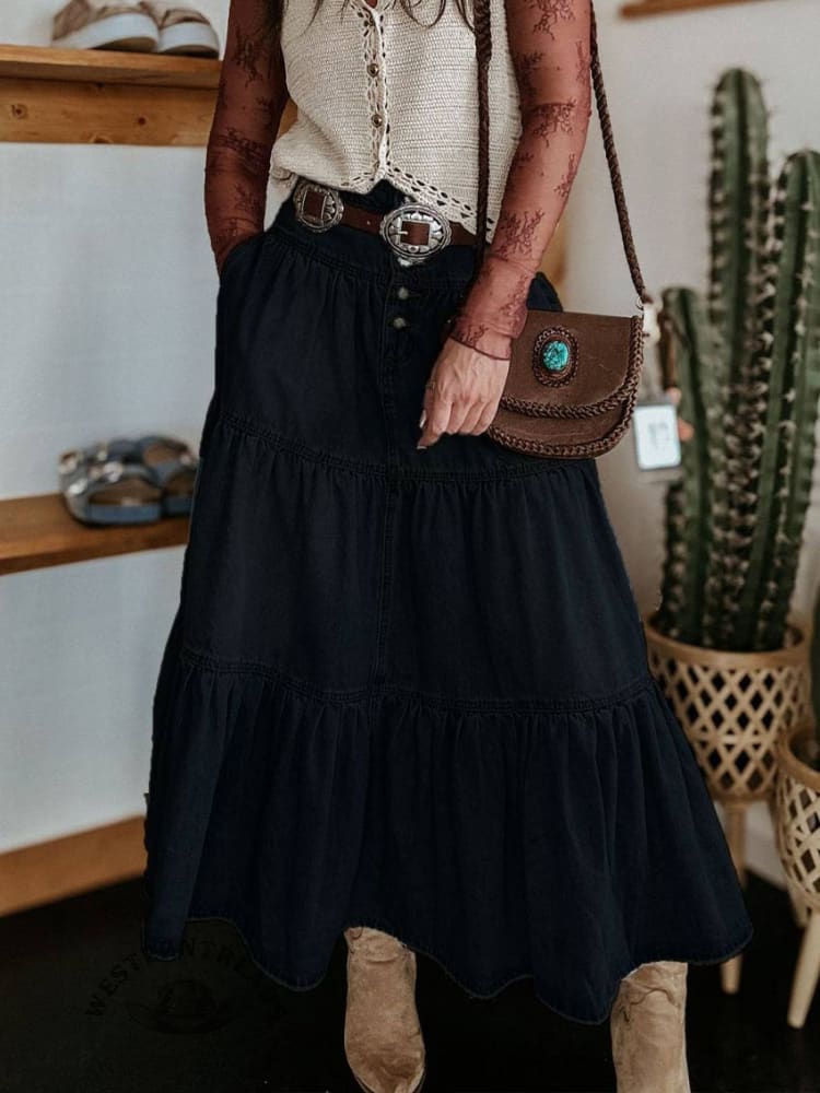 Boho Layered Denim Skirt