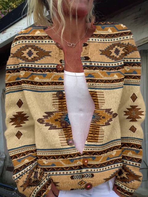 Aztec Print Buttoned Cardigan Sweater