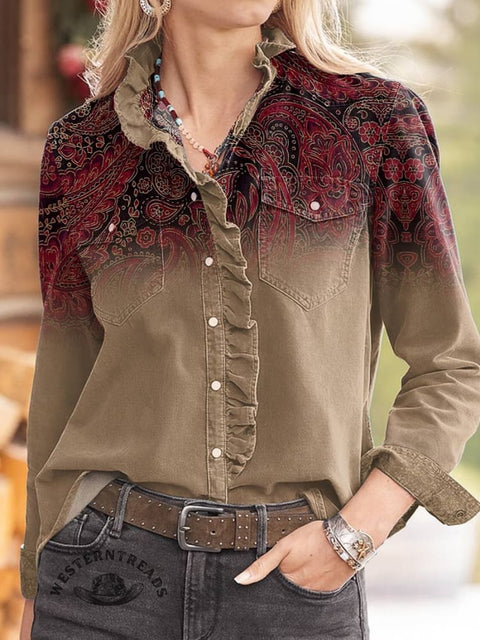 Women's Paisley Print Casual Long Sleeve Comfortable Cotton Shirt
