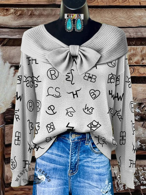Cattle Brands Print Buttoned Cardigan Sweater