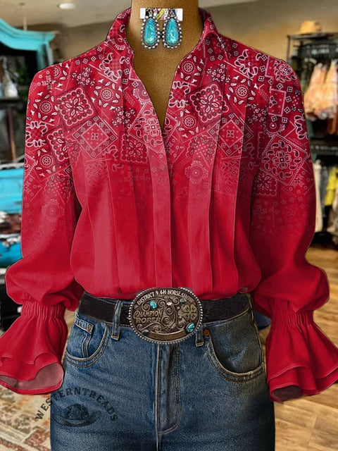 Women's Paisley Print Casual Cotton And Linen Shirt