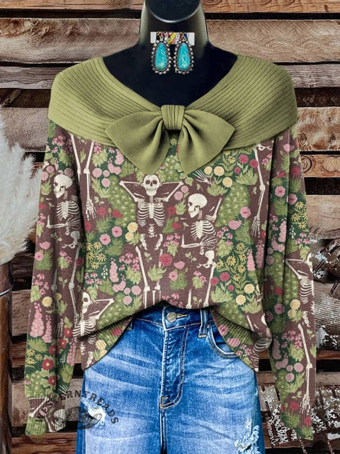 Skeleton Print Buttoned Cardigan Sweater