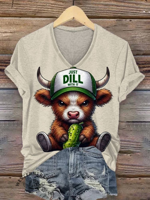 Women's Cow Print V-neck Casual T-Shirt