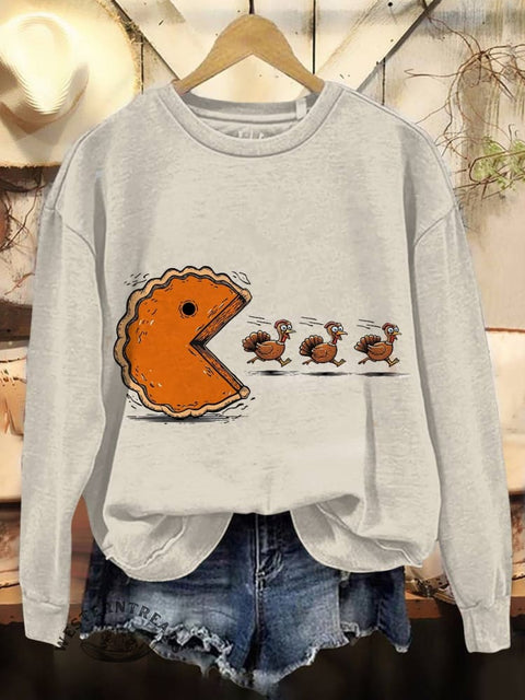 Pumpkin Fall Food Print Casual Cotton Sweatshirt
