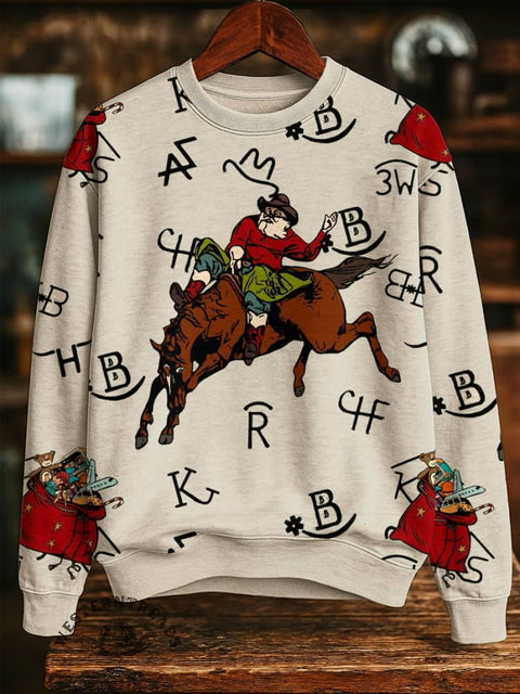 Christmas Cattle Brands Print Casual Cotton Sweatshirt