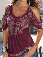 Women's Multicolour Flower Boho Off The Shoulder Sleeves Shirts