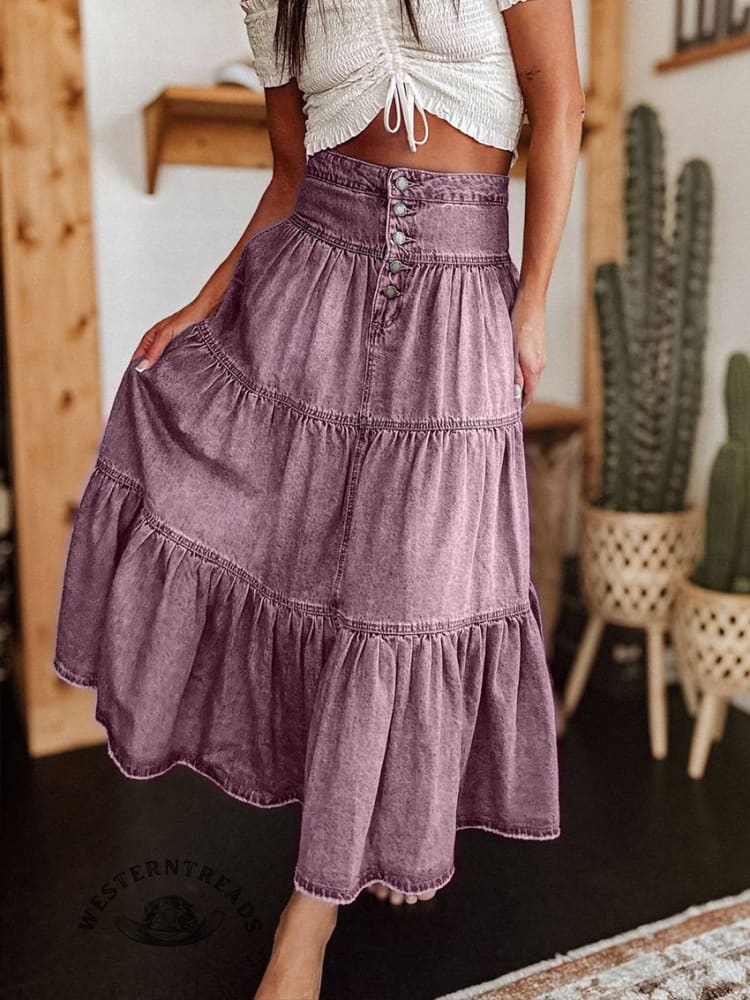 Boho Layered Denim Skirt