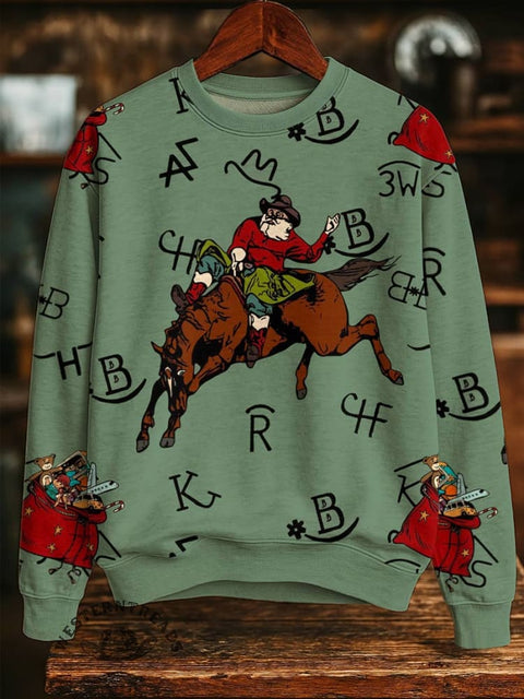 Christmas Cattle Brands Print Casual Cotton Sweatshirt