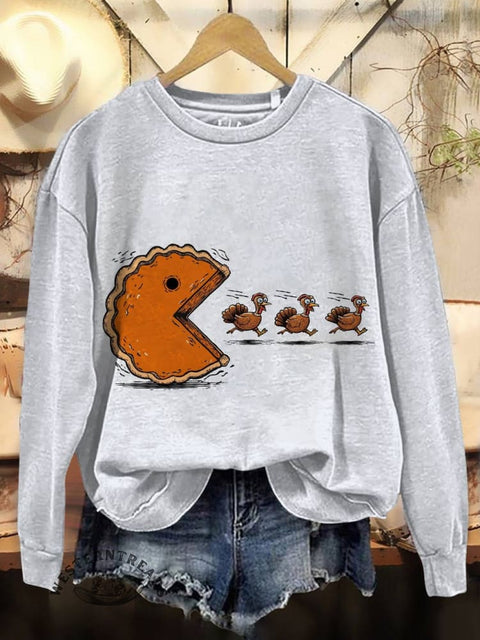 Pumpkin Fall Food Print Casual Cotton Sweatshirt
