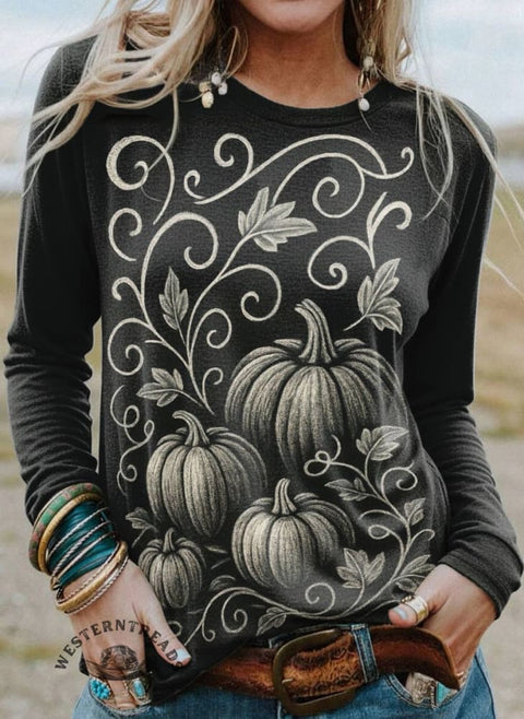 Women's Pumpkin Print Casual T Shirt
