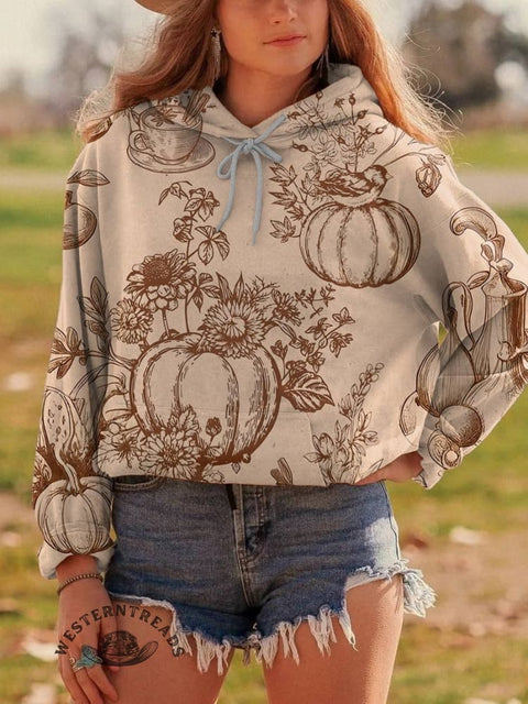 Flower & Sunflowers Print Cotton Casual Hoodie Sweatshirt