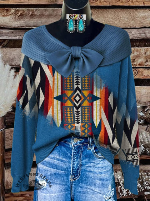 Aztec Print Buttoned Cardigan Sweater