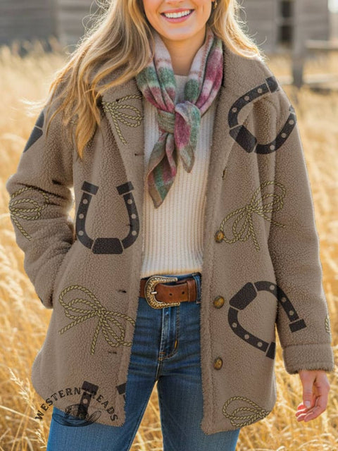Women's West Print Casual Sherpa Coat Cardigan