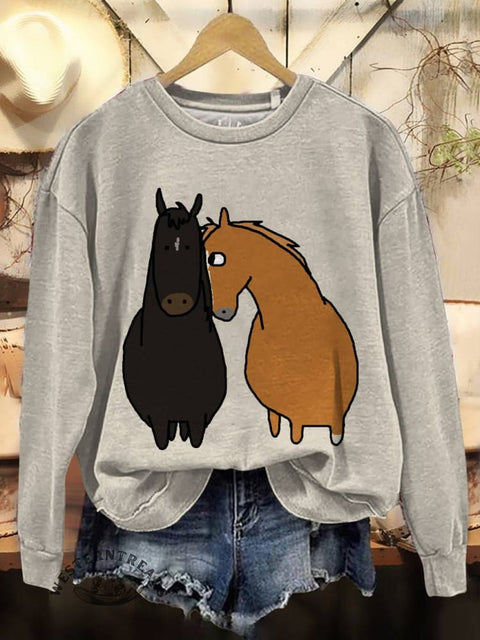 Funny Horse Meme Print Casual Cotton Sweatshirt