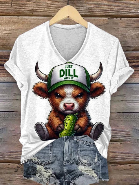 Women's Cow Print V-neck Casual T-Shirt