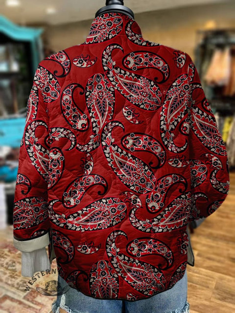 Women's Paisley Print Casual Quilted Jacket