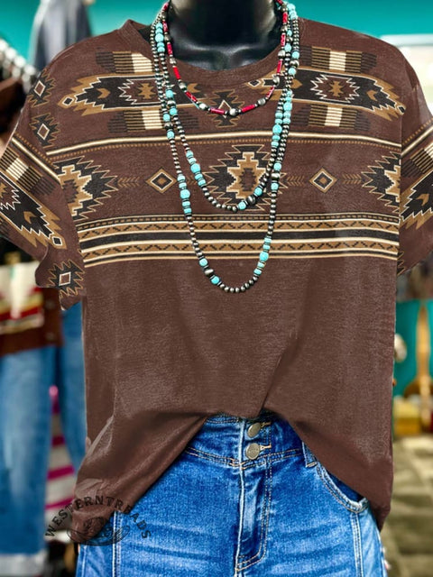 Brown Geometric Ethnic T-shirt