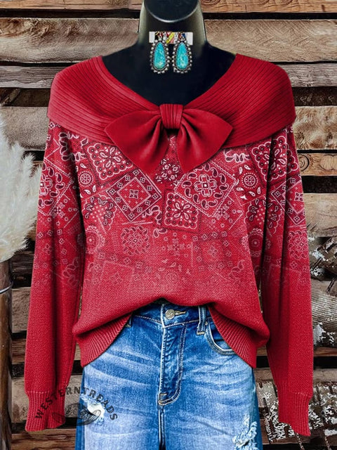 Paisley Print Buttoned Cardigan Sweater