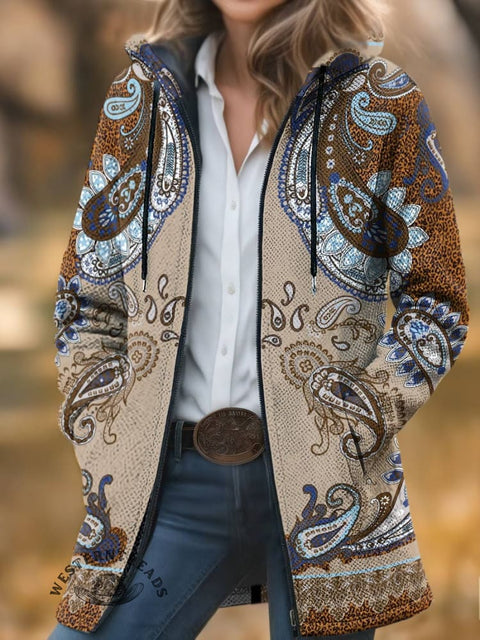 Paisley Print Unisex Plush Thick Long-Sleeved Cardigan Coat