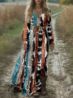 Women's Vintage Stripes Classic West Print Pocket Cotton Dress