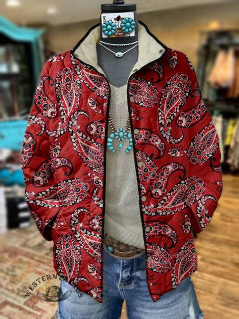 Women's Paisley Print Casual Quilted Jacket