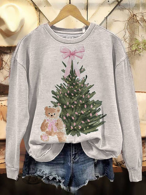 Christmas Tree Print Casual Cotton Sweatshirt