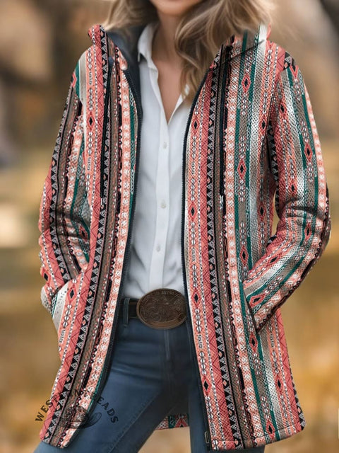Aztec Print Unisex Plush Thick Long-Sleeved Cardigan Coat