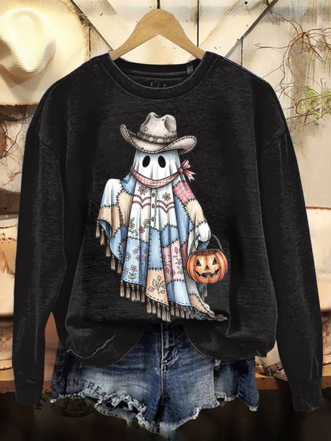Cowboy Ghost Print Casual Cotton Sweatshirt